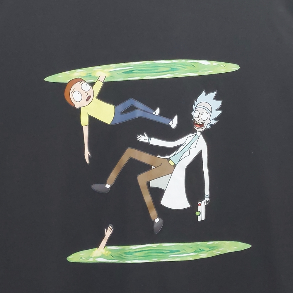 Rick and Morty Portal Infinity Fall Graphic Tee - Black - Young Men's Size L